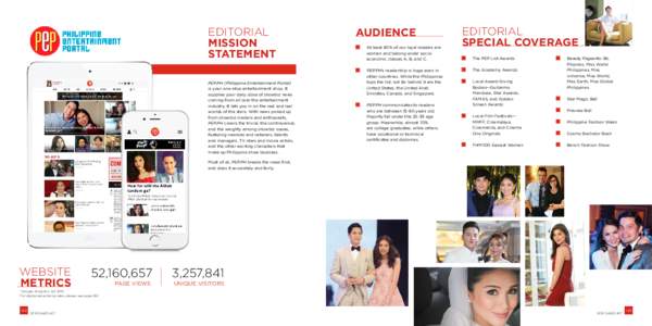 EDITORIAL MISSION STATEMENT PEP.PH (Philippine Entertainment Portal) is your one-stop entertainment shop. It supplies your daily dose of showbiz news