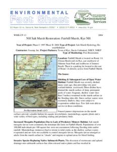 WMB-CP[removed]NH Salt Marsh Restoration: Fairhill Marsh, Rye NH Year of Project: Phase I: 1997 Phase II: 2004 Type of Project: Salt Marsh Hydrology Reestablishment