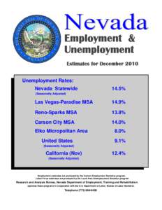 Employment & Unemployment Estimates for December 2010 Unemployment Rates: Nevada Statewide