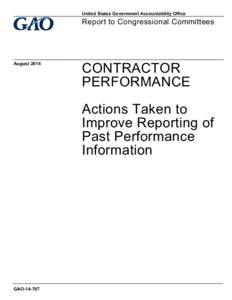 GAO[removed], Contractor Performance: Actions Taken to Improve Reporting of Past Performance Information