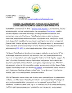 Microsoft Word - NEWS RELEASE_GreenerFieldsTogetherPartnerswithSureHarvest