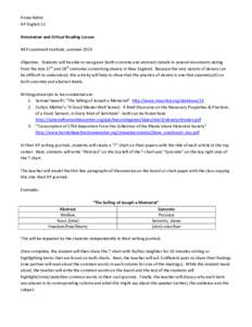 Annie Rehm AP English 11 Annotation and Critical Reading Lesson NEH Landmark Institute, summer 2013 Objective: Students will be able to recognize (both concrete and abstract) details in several documents dating from the 