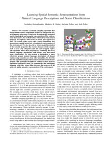 Learning Spatial-Semantic Representations from Natural Language Descriptions and Scene Classifications Sachithra Hemachandra, Matthew R. Walter, Stefanie Tellex, and Seth Teller Abstract— We describe a semantic mapping