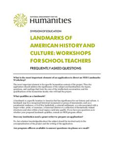 DIVISION OF EDUCATION  LANDMARKS OF AMERICAN HISTORY AND CULTURE: WORKSHOPS FOR SCHOOL TEACHERS