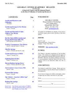Geo-Heat Center Quarterly Bulletin Vol. 23 No. 4 Table of Contents