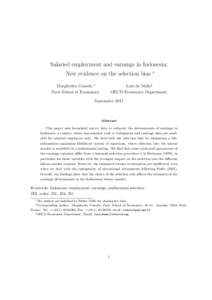 Salaried employment and earnings in Indonesia: New evidence on the selection bias Margherita Comola † Paris School of Economics  ∗