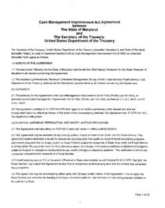 Cash Management Improvement Act Agreement between The State of Maryland and The Secretary of the Treasury, United States Department of the Treasury