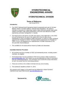 HYDROTECHNICAL ENGINEERING AWARD HYDROTECHNICAL DIVISION Terms of Reference (last revised[removed]Introduction