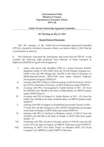 Government of India Ministry of Finance Department of Economic Affairs PPP Cell Public Private Partnership Appraisal Committee 58th Meeting on May 21, 2013