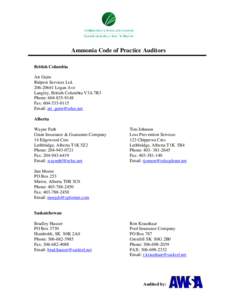 Ammonia Code of Practice Auditors British Columbia Art Guite Ridpest Services Ltd[removed]Logan Ave Langley, British Columbia V3A 7R3