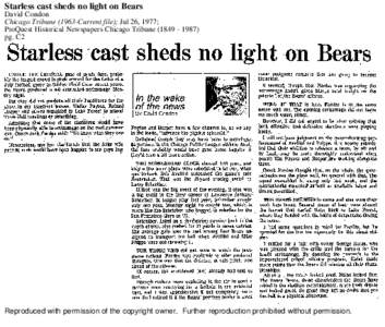 Starless cast sheds no light on Bears David Condon Chicago TribuneCurrent file); Jul 26, 1977; ProQuest Historical Newspapers Chicago Tribunepg. C2