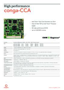 High performance  conga-CCA -- Intel® Atom™ Dual Core Generation on 32nm -- Only 3.5 Watt TDP on Intel® Atom™ Processor 	N2600