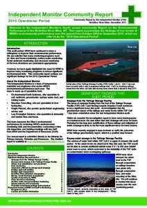 Independent Monitor Community Report  Community Report by the Independent Monitor of the McArthur River Mine, NovemberOperational Period