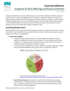 Covered California: Snapshot of 2015 Offerings and Early Enrollment January 2015 During Covered California’s first open-enrollment period, nearly 1.4 million Californians enrolled in coverage, of whom more than 1.2 mil