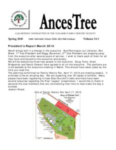 A QUARTERLY NEWSLETTER OF THE NANAIMO FAMILY HISTORY SOCIETY  Spring 2010 ISSN 1185-166X (Print)/ISSN[removed]Online)