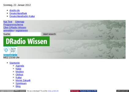 Sonntag, 22. Januar 2012 dradio.de Deutschlandfunk Deutschlandradio Kultur Nur Text Sitemap Programmschema