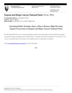 National Park Service U.S. Department of the Interior Sequoia and Kings Canyon National Parks