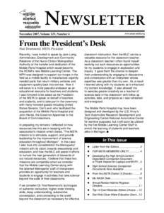 NEWSLETTER November 2007, Volume LIV, Number 4 www.msta-mich.org  From the President’s Desk