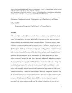 This is an Accepted Manuscript of an article published by Taylor & Francis Group in The Journal of Southern African Studies in 2014, available online at: http://dx.doi.orgA limited number o