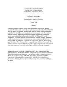 A Comparison of the Household Sector from the Flow of Funds Accounts and the Survey of Consumer Finances Rochelle L. Antoniewicz Federal Reserve Board of Governors