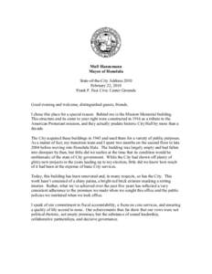 Mufi Hannemann Mayor of Honolulu State-of-the-City Address 2010 February 22, 2010 Frank F. Fasi Civic Center Grounds
