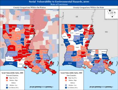 Social Vulnerability to Environmental Hazards, 2000 State of Louisiana County Comparison Within the Nation  