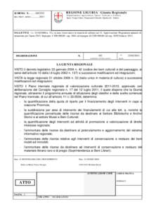 REGIONE LIGURIA - Giunta Regionale  SCHEMA NNP/2553 DEL PROT. ANNO2013  Dipartimento Agricoltura, Sport, Turismo e Cultura