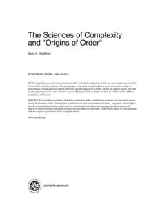 The Sciences of Complexity and 