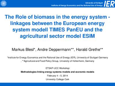 University of Stuttgart Institute of Energy Economics and the Rational Use of Energy The Role of biomass in the energy system linkages between the European energy system modell TIMES PanEU and the agricultural sector mod