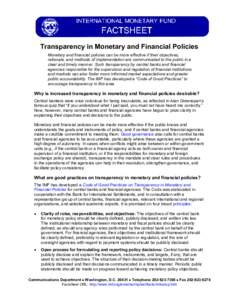 IMF Factsheets--Transparency in Monetary and Financial Policies; March 18, 2014