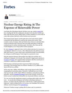 Nuclear Energy Rising At The Expense of Renewable Power - Forbes Ken Silverstein, Contributor I write about the global e ne rgy busine ss.