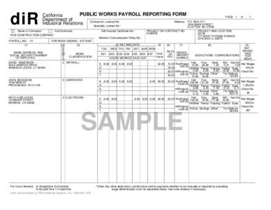 diR  PUBLIC WORKS PAYROLL REPORTING FORM California Department of License No:
