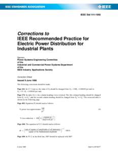 IEEE Std[removed]Corrections to IEEE Recommended Practice for Electric Power Distribution for Industrial Plants