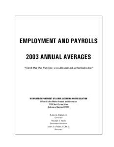 EMPLOYMENT AND PAYROLLS 2003 ANNUAL AVERAGES 