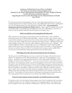 Testimony of Elizabeth J. Kovacs, Ph.D., on behalf of The American Association of Immunologists (AAI), Submitted to the Senate Appropriations Subcommittee on Labor, Health and Human Services, Education and Related Agenci