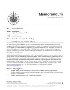 Memorandum CITY COUNCIL of SALT LAKE CITY TO:  City Council Members