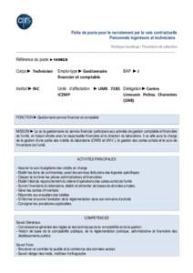 Fiche de poste pour le recrutement par la voie contractuelle Personnels ingénieurs et techniciens Politique handicap / Procédure de sélection ___________________________________________________________________________