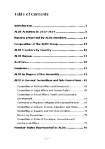 Table of Contents Introduction .......................................................... 3 ALDE Activities in[removed] ................................ 5 Reports presented by ALDE members .................. 11 Composit
