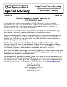Enforcement Advisory: [removed]Advisory #326 Cargo Tank Vapor Recovery Certification Testing