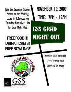 Join the Graduate Student Senate at the Winking Lizard in Lakewood on Thursday, November 19th for Grad Night Out!