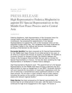 Brussels, [removed]150316_03_en PRESS RELEASE High Representative Federica Mogherini to appoint EU Special Representatives to the