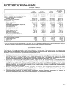 DEPARTMENT OF MENTAL HEALTH FINANCIAL SUMMARY FY 2013 EXPENDITURE