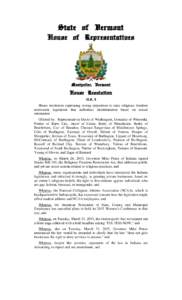 State of Vermont House of Representatives Montpelier, Vermont  House Resolution