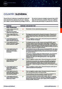 COUNTRY: SLOVENIA Slovenia has yet to develop a comprehensive legal and policy framework for cybersecurity. As such, it also has yet to adopt a national cybersecurity strategy. SI-CERT is  QUESTION