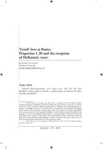 ‘Greek’ love at Rome: Propertius 1.20 and the reception of Hellenistic verse1 Jennifer Ingleheart Durham University 