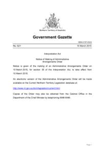 Northern Territory of Australia  Government Gazette ISSN-0157-833X  No. S21