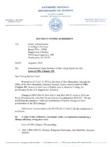 Absentee ballot / Politics of the United States / United States Department of Justice Civil Rights Division / Electronic voting / Human rights in the United States / Government / Voting Rights Act / Elections / New Hampshire Attorney General