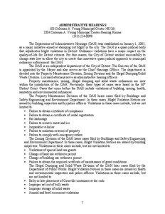 ADMINISTRATIVE HEARINGS 103 Coleman A. Young Municipal Center[removed]Coleman A. Young Municipal Center-Hearing Rooms