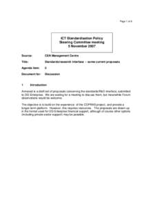 Page 1 of 9  ICT Standardisation Policy Steering Committee meeting 5 November 2007 Source: