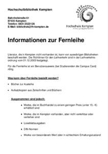 Hochschulbibliothek Kempten BahnhofstraßeKempten Telefon: E-Mail: 